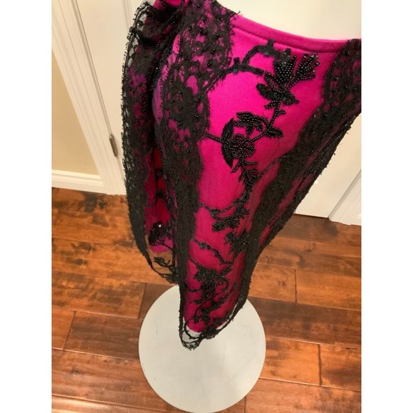 Escada Pink & Black Beaded Lace Pencil Skirt, Size 8 (US) 40 (EU) NWT! - Picture 3 of 7